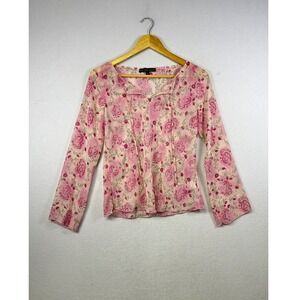 to the max! Pink Floral Paisley Print Sheer Long Sleeve Blouse Women's Size S